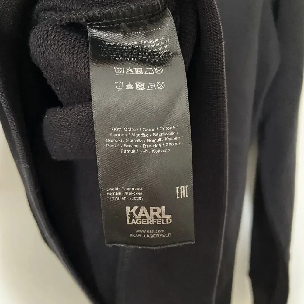 Karl Lagerfeld Paris Black Circle Logo Sweatshirt Jumper UK Size Medium Cotton - Picture 12 of 12